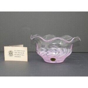 Tre Bockar Hudiksvall Swedish Purple Swirl Art Glass Bowl RARE